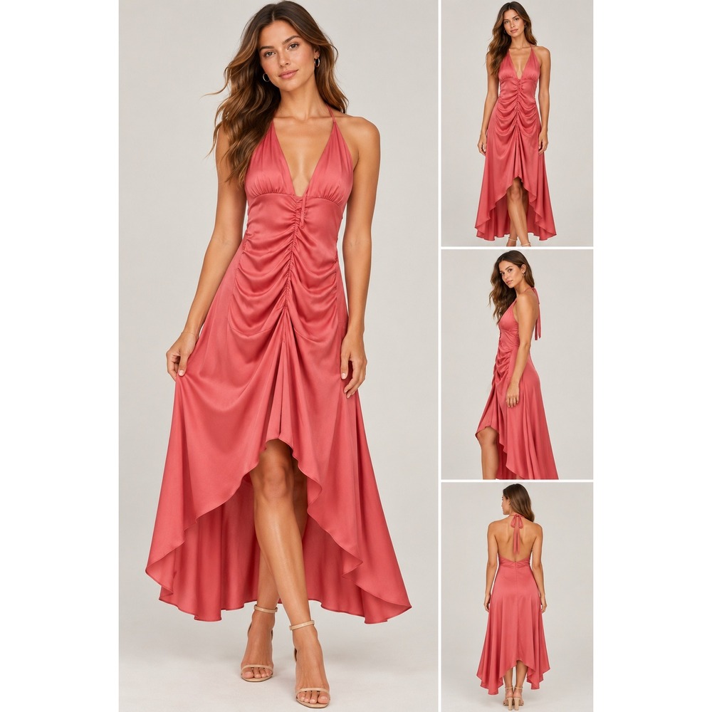 Vintage 90s Epilogue Halter Dress Womens Small Pink Asymmetric Party Evening